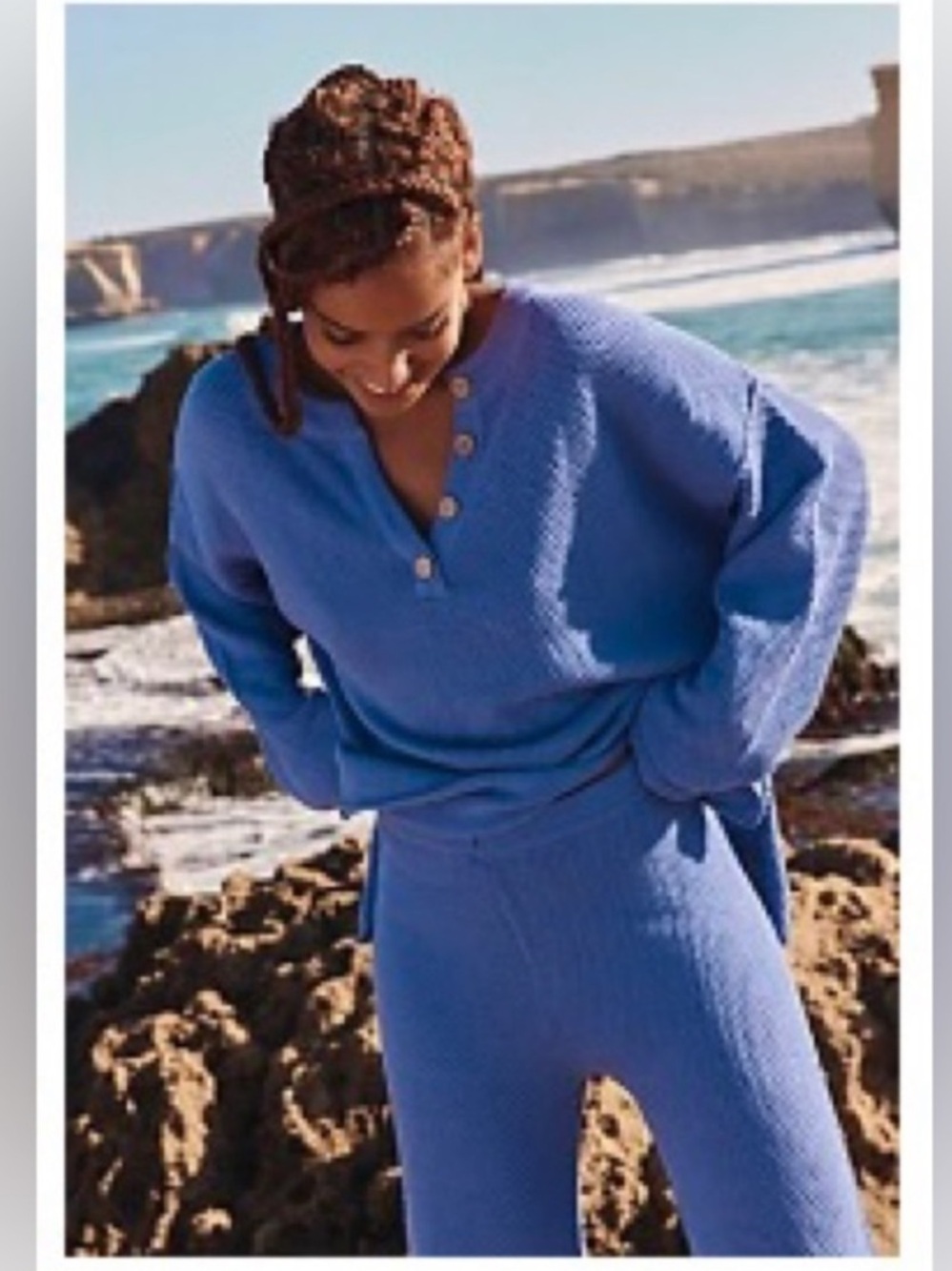 FP free-est Hailee Waffle Stitch Long Sleeve Top & Wide Leg Pants Knit Set
